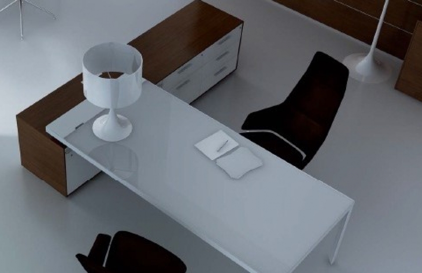 Iponti bureau plateau verre acidé blanc meuble wengué
